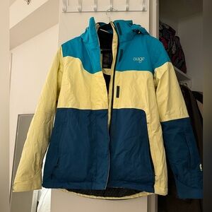 Orage women’s ski jacket in colorblock blue and yellow size small
